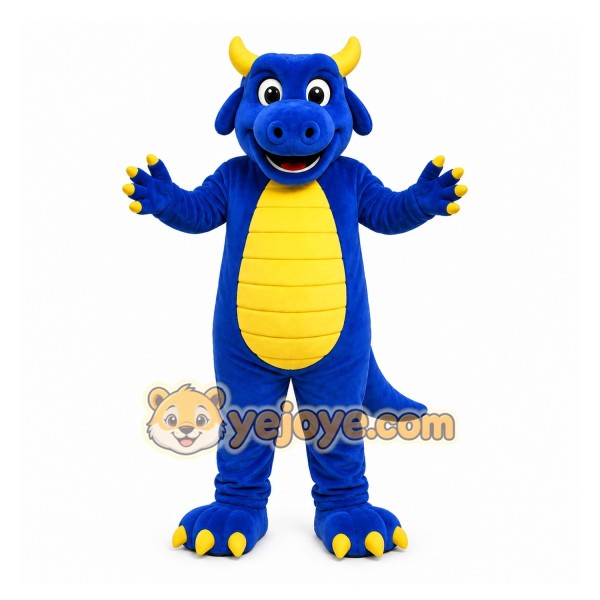Blue Dragon Mascot Costume with Custom Logo