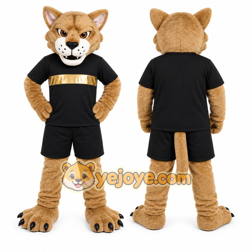 Brown Cougar Mascot Costume with Custom Logo Brown Cougar Mascot Costume with Custom Logo