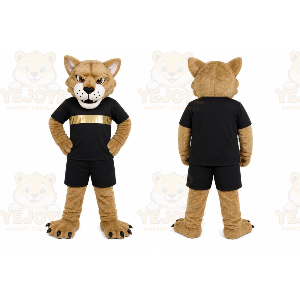 Brown Cougar Mascot Costume with Custom Logo