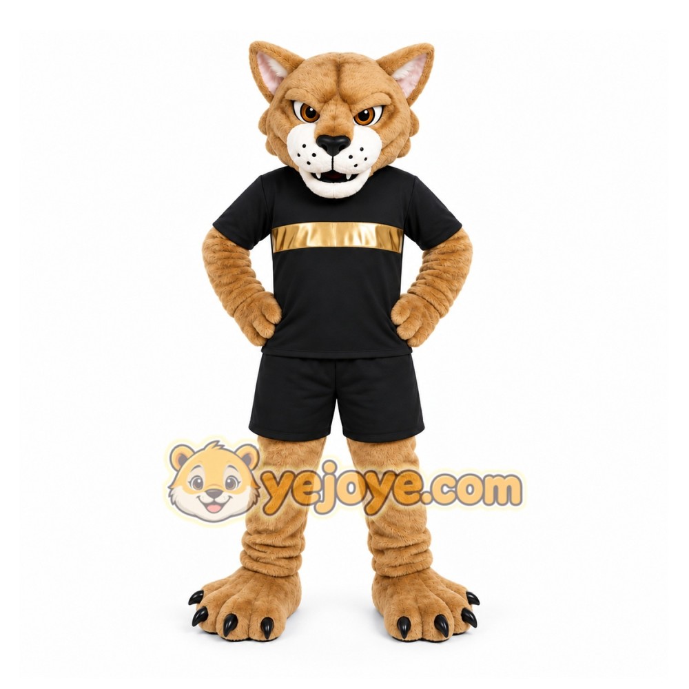 Brown Cougar Mascot Costume with Custom Logo Brown Cougar Mascot Costume with Custom Logo