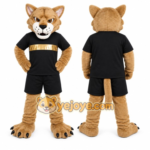 Brown Cougar Mascot Costume with Custom Logo