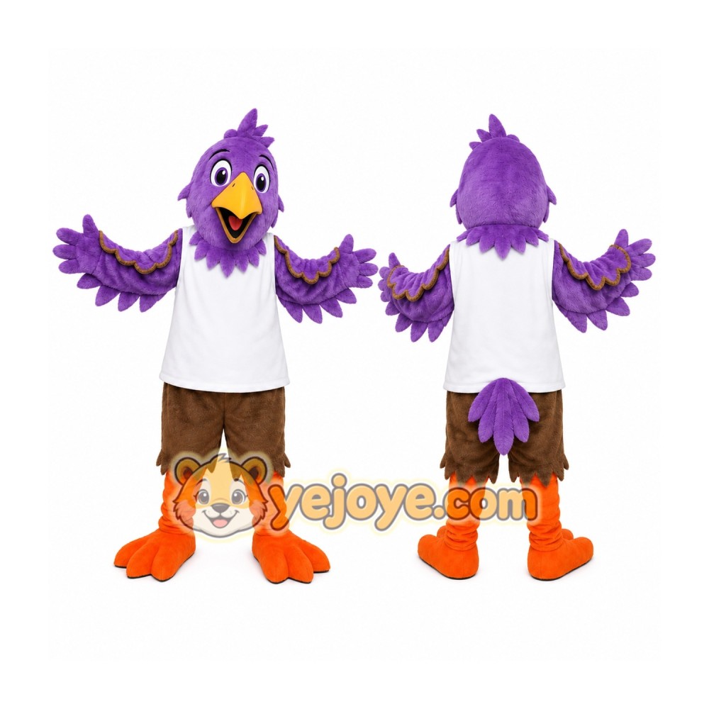 Purple Bird Mascot Costume with Custom Logo