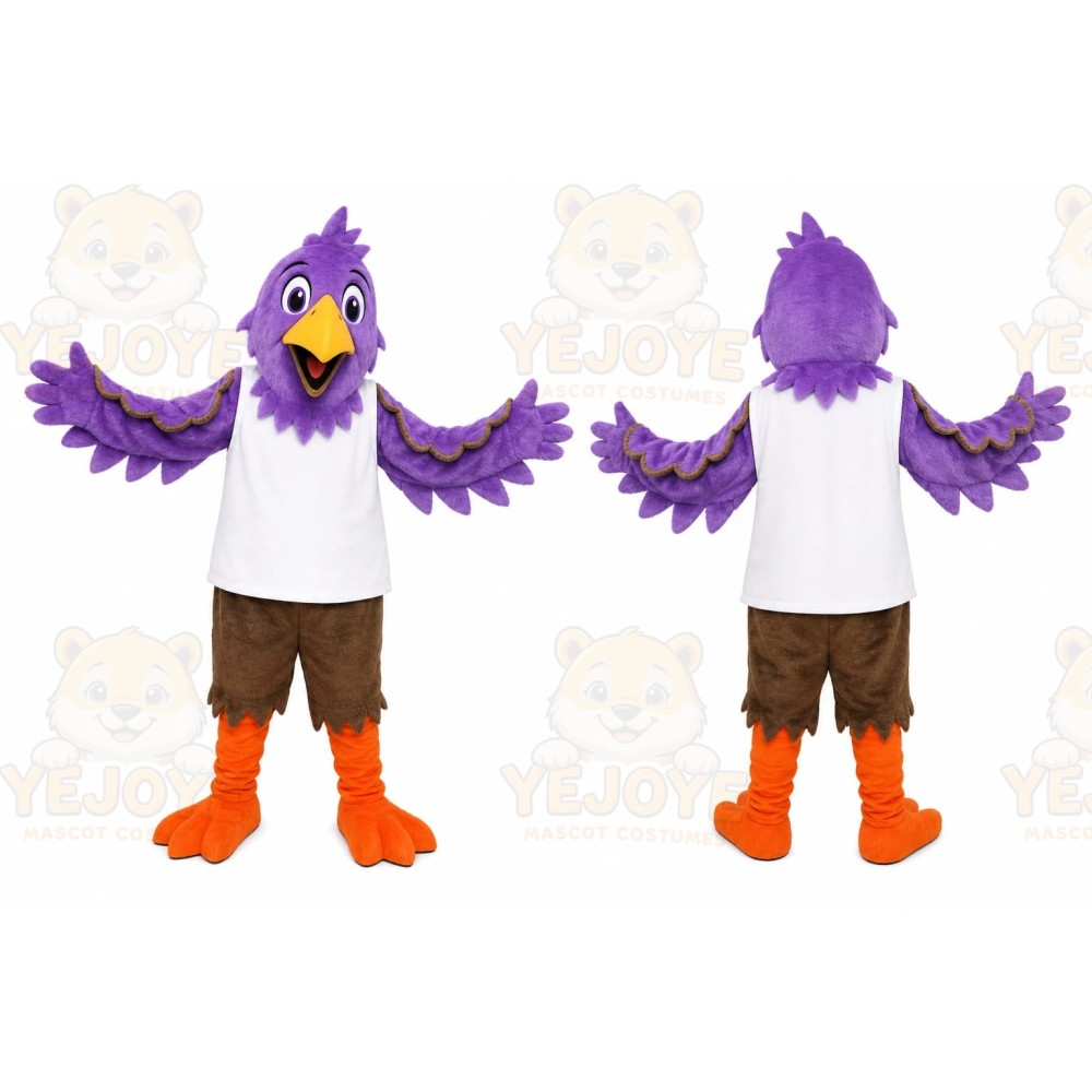 Purple Bird Mascot Costume with Custom Logo