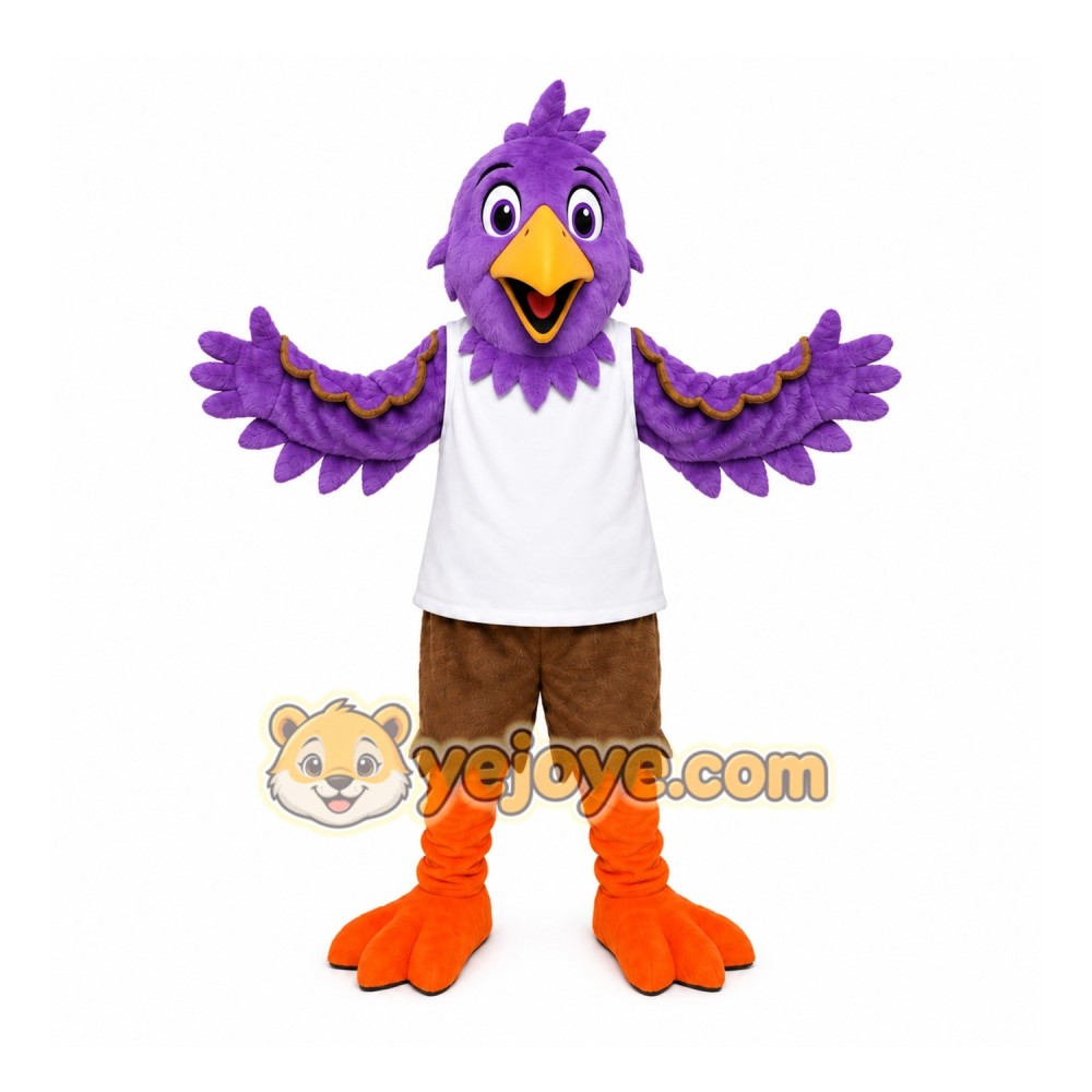 Purple Bird Mascot Costume with Custom Logo