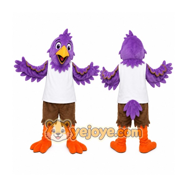 Purple Bird Mascot Costume with Custom Logo