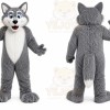 Gray Wolf Mascot Costume with Custom Logo