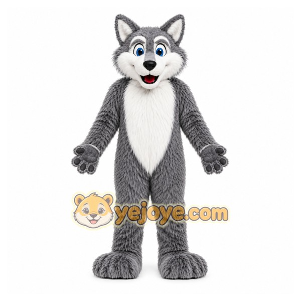 Gray Wolf Mascot Costume with Custom Logo Gray Wolf Mascot Costume with Custom Logo