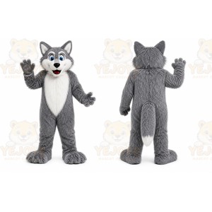 Gray Wolf Mascot Costume with Custom Logo