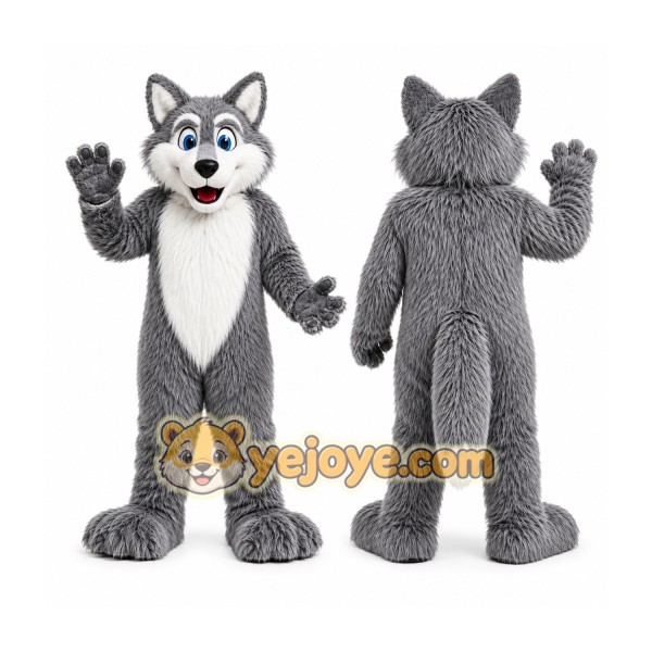 Gray Wolf Mascot Costume with Custom Logo