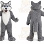Gray Wolf Mascot Costume with Custom Logo