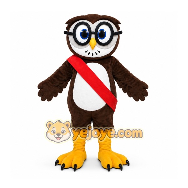 Brown Owl Mascot Costume with Custom Logo