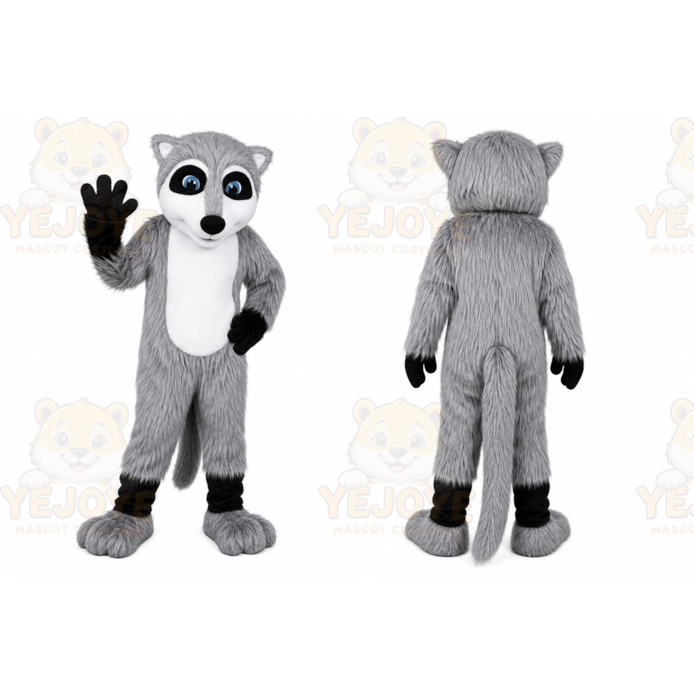 Gray Raccoon Mascot Costume with Custom Logo