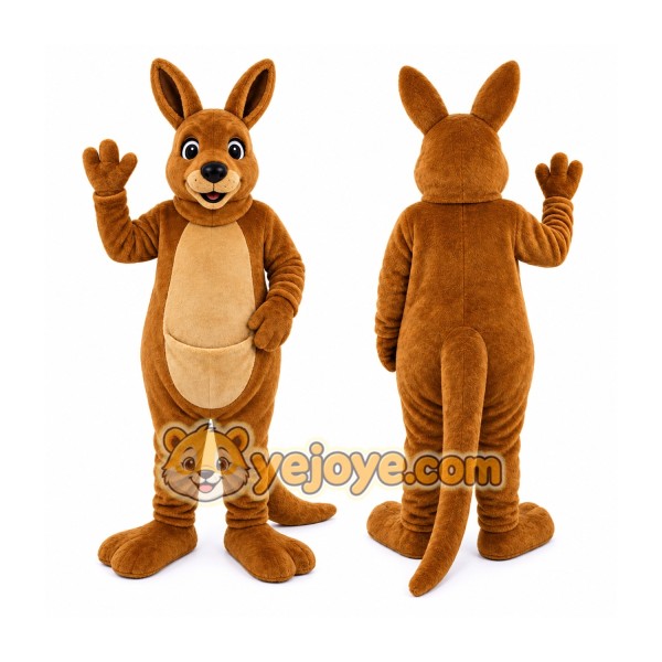 Brown Kangaroo Mascot Costume with Custom Logo