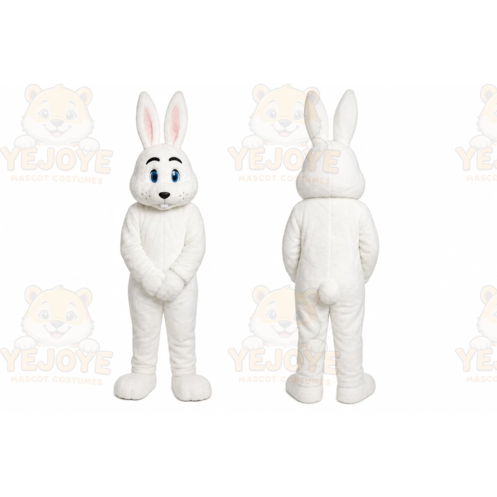 White Rabbit Mascot Costume with Custom Logo