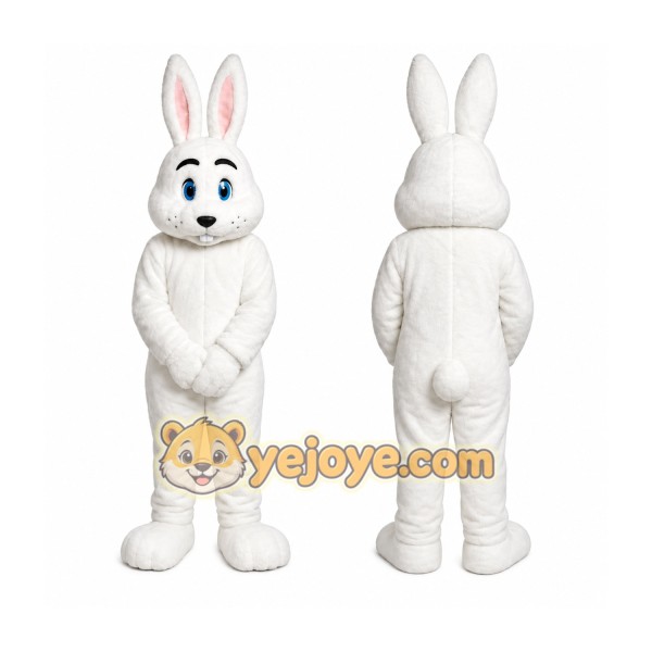 White Rabbit Mascot Costume with Custom Logo