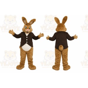 Brown Rabbit Mascot Costume with Custom Logo