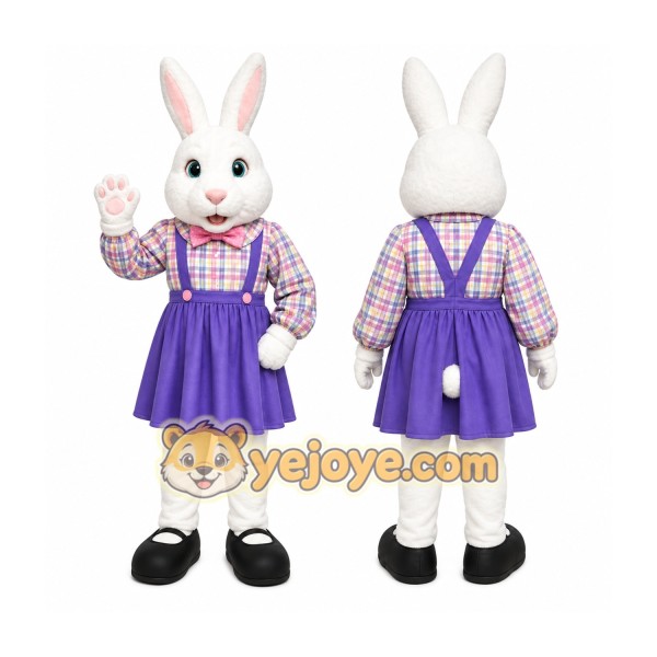 White Rabbit Mascot Costume with Custom Logo