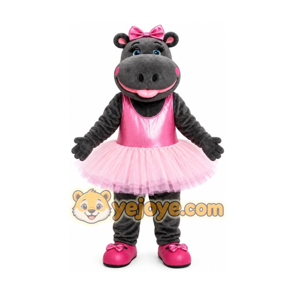 Gray Hippo Mascot Costume with Custom Logo