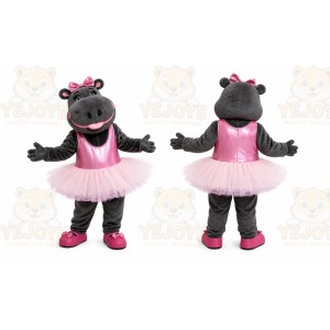 Gray Hippo Mascot Costume with Custom Logo