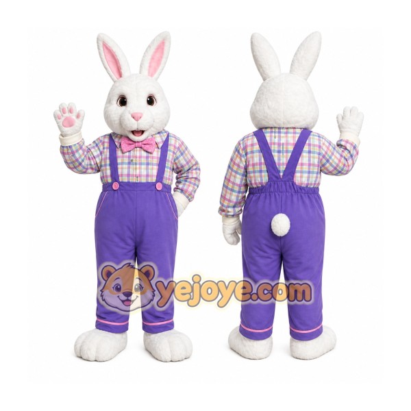 White Rabbit Mascot Costume with Custom Logo