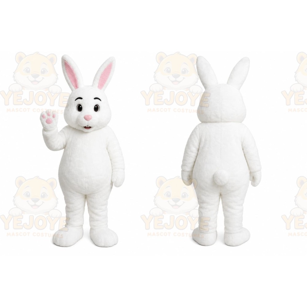 White Rabbit Mascot Costume with Custom Logo
