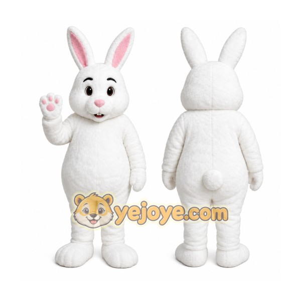 White Rabbit Mascot Costume with Custom Logo