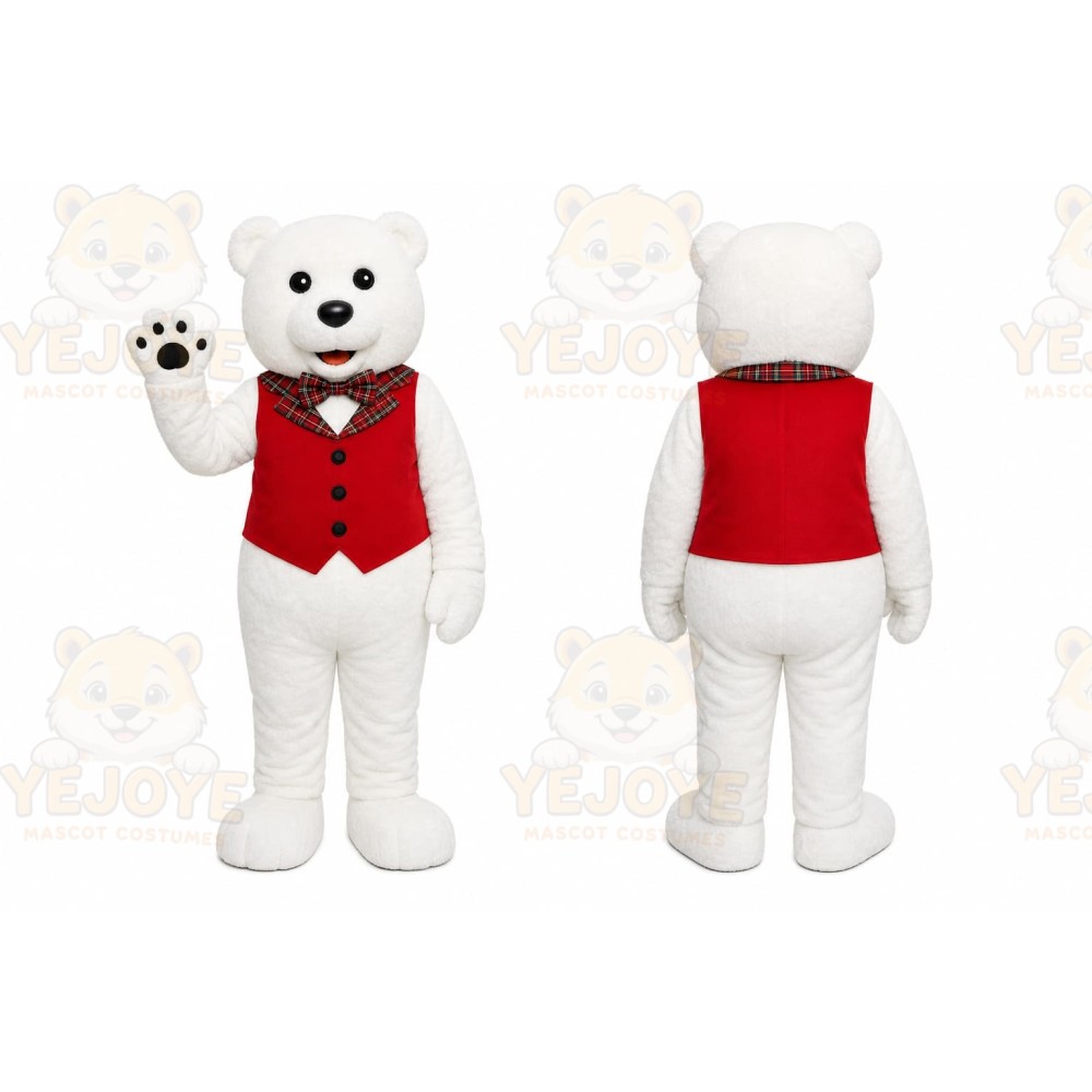 White Bear Mascot Costume with Custom Logo