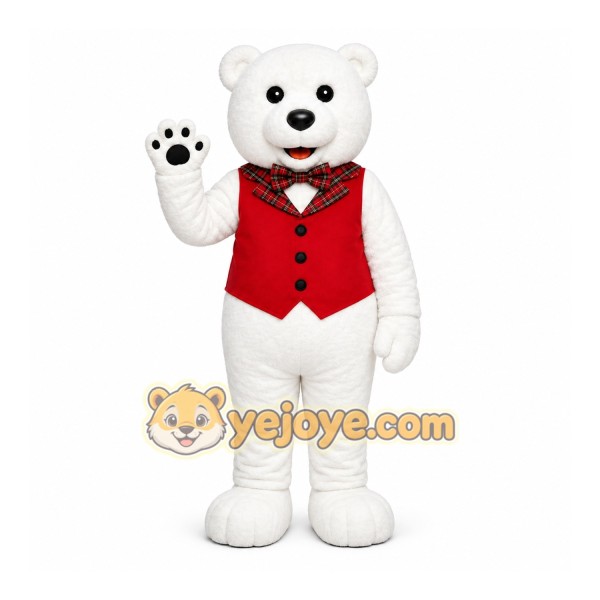 White Bear Mascot Costume with Custom Logo