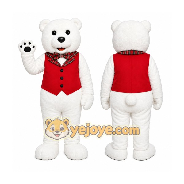 White Bear Mascot Costume with Custom Logo