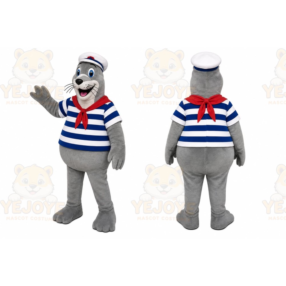 Gray Seal Mascot Costume with Custom Logo