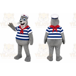 Gray Seal Mascot Costume with Custom Logo
