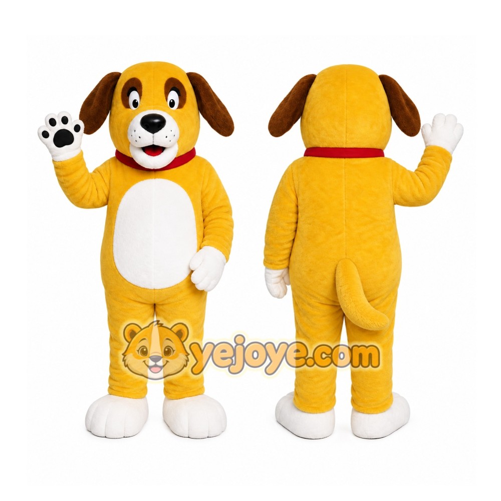 Yellow Dog Mascot Costume with Custom Logo Yellow Dog Mascot Costume with Custom Logo