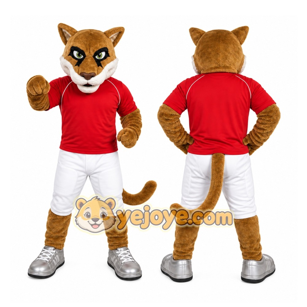 Brown Cougar Mascot Costume with Custom Logo Brown Cougar Mascot Costume with Custom Logo