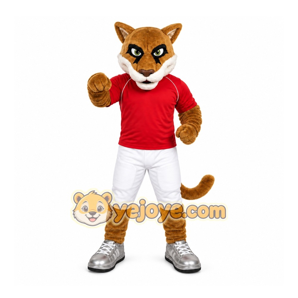 Brown Cougar Mascot Costume with Custom Logo Brown Cougar Mascot Costume with Custom Logo