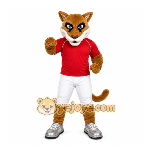 Brown Cougar Mascot Costume with Custom Logo