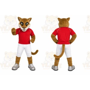 Brown Cougar Mascot Costume with Custom Logo