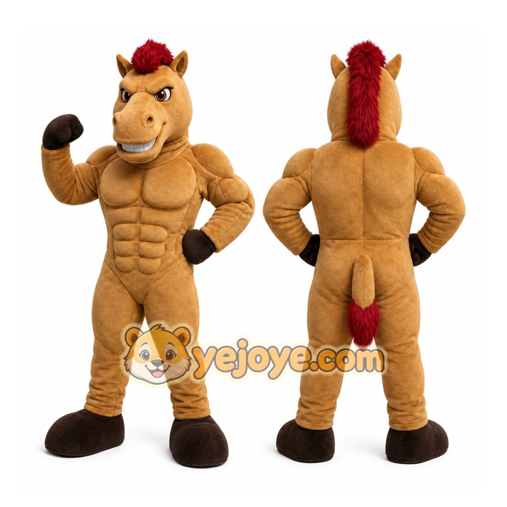 Brown Horse Mascot Costume with Custom Logo