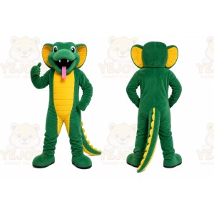 Green Dinosaur Mascot Costume with Custom Logo
