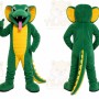 Green Dinosaur Mascot Costume with Custom Logo