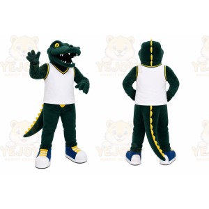 Green Dinosaur Mascot Costume with Custom Logo