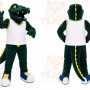 Green Dinosaur Mascot Costume with Custom Logo
