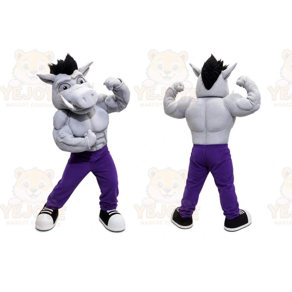 Gray Donkey Mascot Costume with Custom Logo
