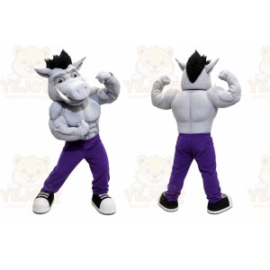 Gray Donkey Mascot Costume with Custom Logo