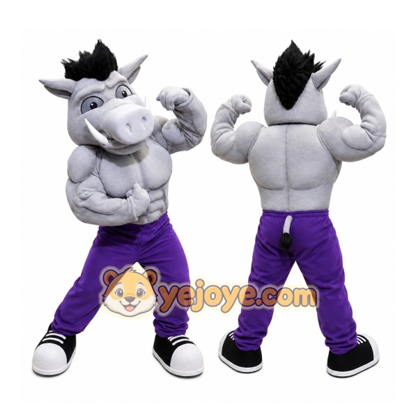 Gray Wild Boar Mascot Costume with Custom Logo