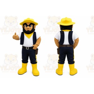 Yellow Lumberjack Mascot Costume with Custom Logo
