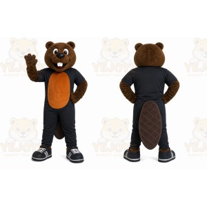 Brown Beaver Mascot Costume with Custom Logo