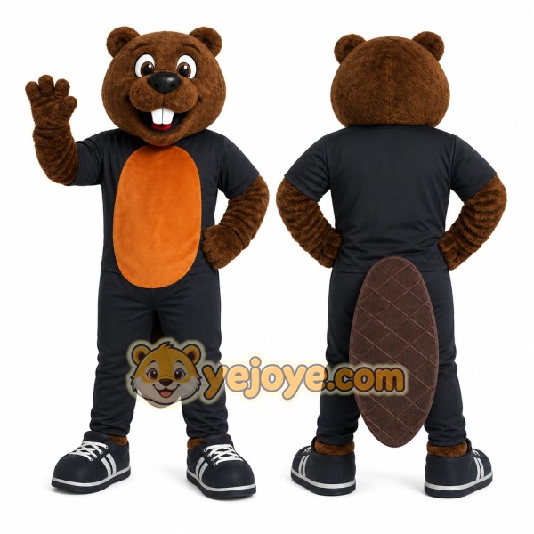 Brown Beaver Mascot Costume with Custom Logo