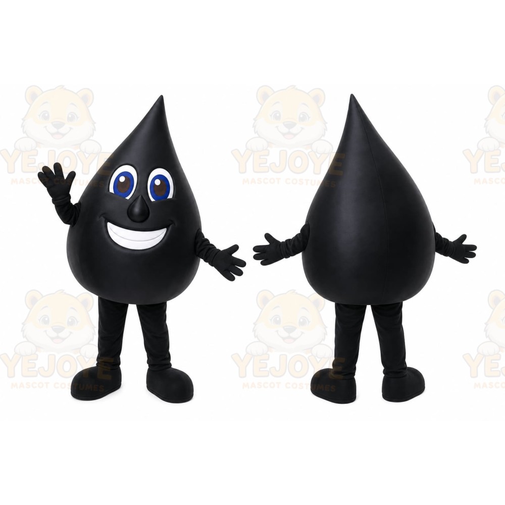 Black Drop Mascot Costume with Custom Logo