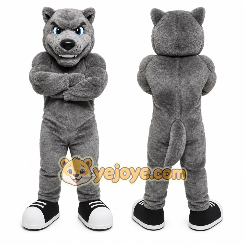 Gray Wolf Mascot Costume with Custom Logo Gray Wolf Mascot Costume with Custom Logo