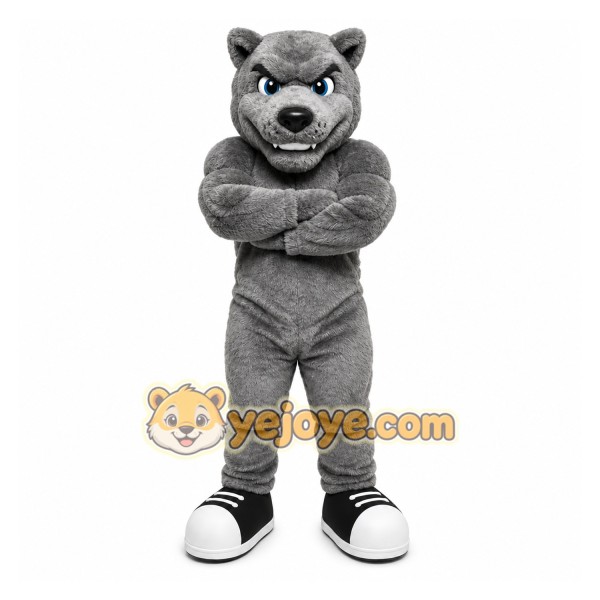 Gray Wolf Mascot Costume with Custom Logo Gray Wolf Mascot Costume with Custom Logo
